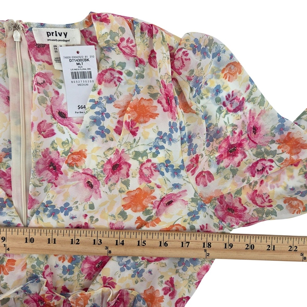 Privy Floral Mini Dress Multi Color Cutout V-Neck Cottagecore Fairycore Boho M - Picture 5 of 12